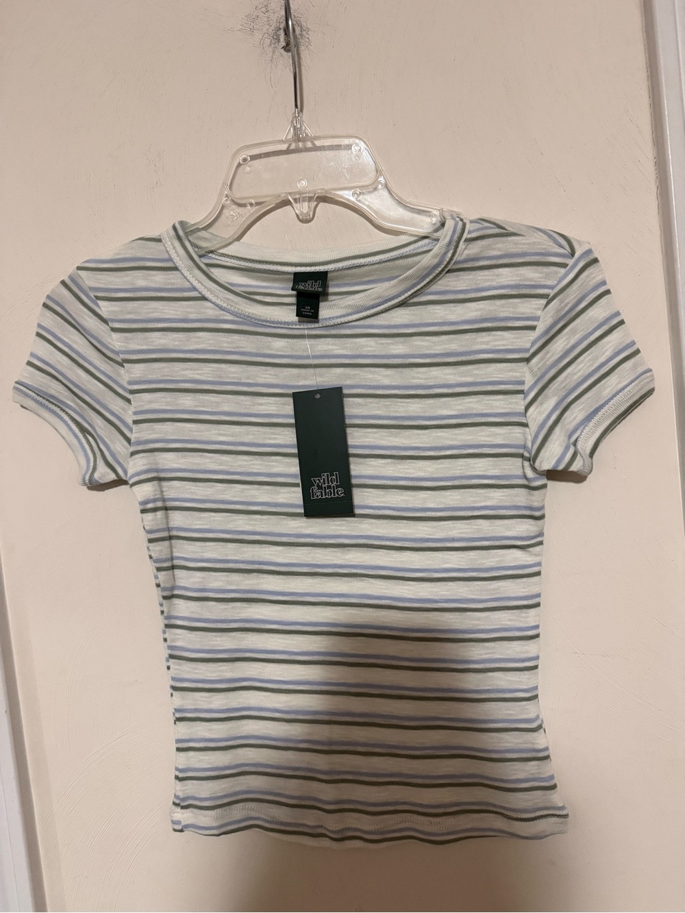 wild fable White Top with Light Blue and Gray Stripes — Short Sleeve Tee